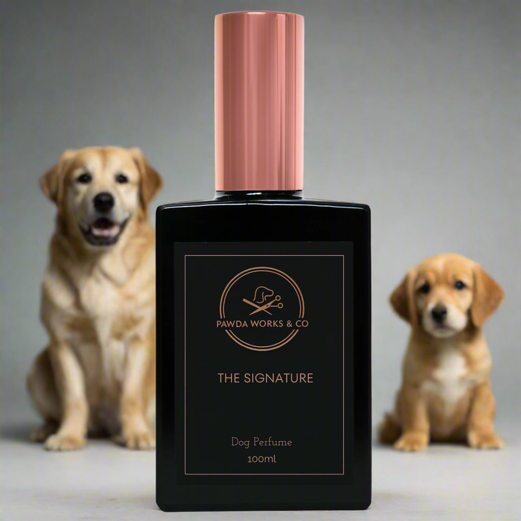 Dog perfume with dogs in background